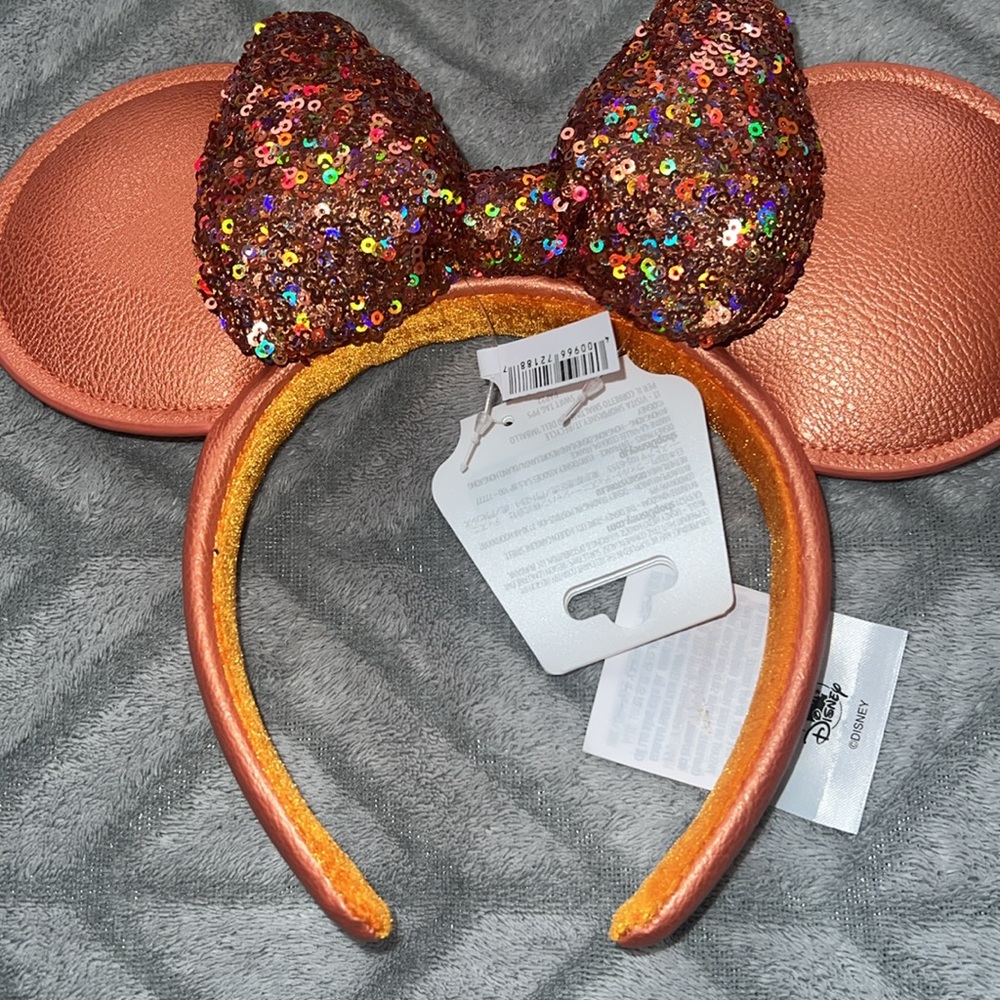 Disney Parks Loungefly Minnie Mouse Sequined Apricot Crush Backpack and Ears - Picture 6 of 8